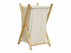 Cesto De Ropa|Cesta para la ropa sucia de bambú color blanco crema 41,5x36x63,5 cm