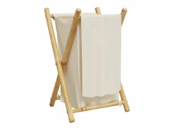 Cesto De Ropa|Cesta para la ropa sucia de bambú color blanco crema 41,5x36x63,5 cm