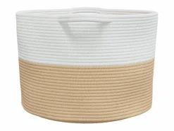 Cesta para ropa beige y blanca Ø55x36 cm algodón^ Clearance