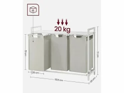 Cesta para ropa blanca Valora de 3 compartimentos con tapa de MDF estilo loft Blanco Hot