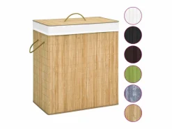 Cesta para ropa con 2 secciones de bambú 100 L^ Hot
