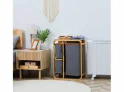 Cesto De Ropa|Cesta para ropa con plataforma, 3 bolsas extraíbles, bambú y poliéster, gris+natural (50x32x69,7 cm)