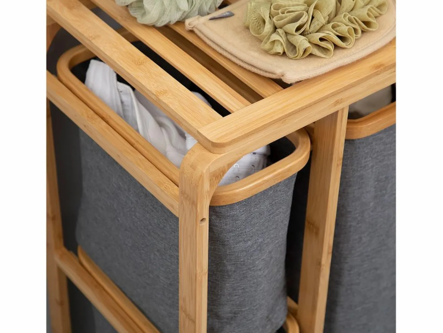 Cesto De Ropa|Cesta para ropa con plataforma, 3 bolsas extraíbles, bambú y poliéster, gris+natural (50x32x69,7 cm)