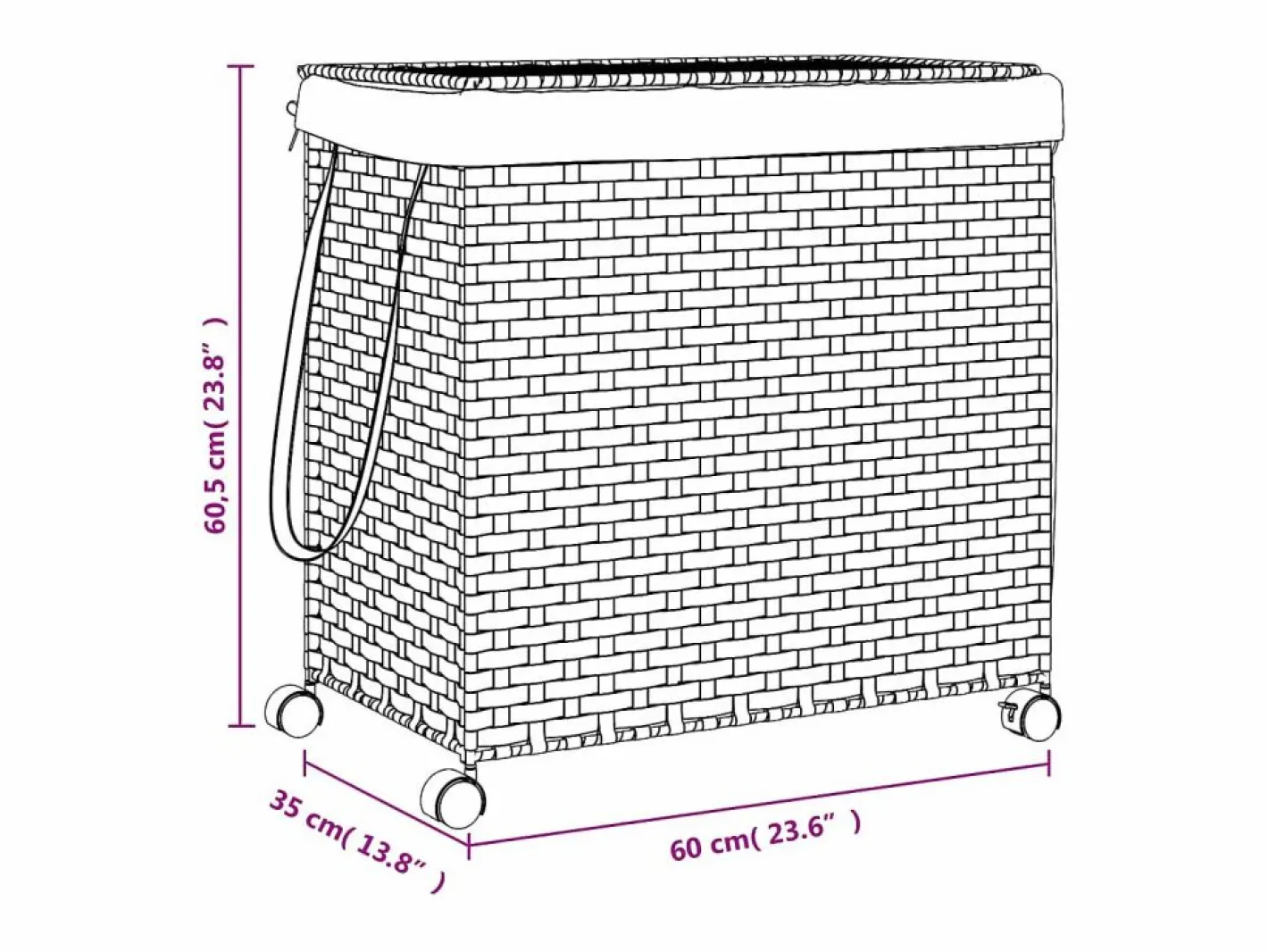 Cesto De Ropa|Cesta para ropa con ruedas marrón oscuro 60x35x60,5 cm