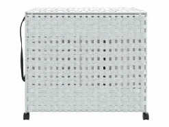 Cesta para ropa con ruedas blanca 66x35x60 cm resina tejida^ Outlet