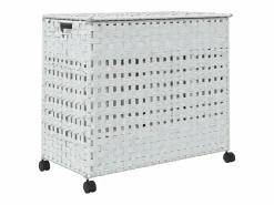 Cesta para ropa con ruedas blanca 66x35x60 cm resina tejida^ Outlet