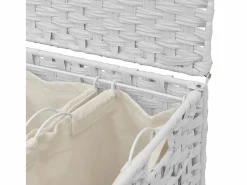Cesta para ropa con ruedas blanca 66x35x60 cm resina tejida^ Outlet