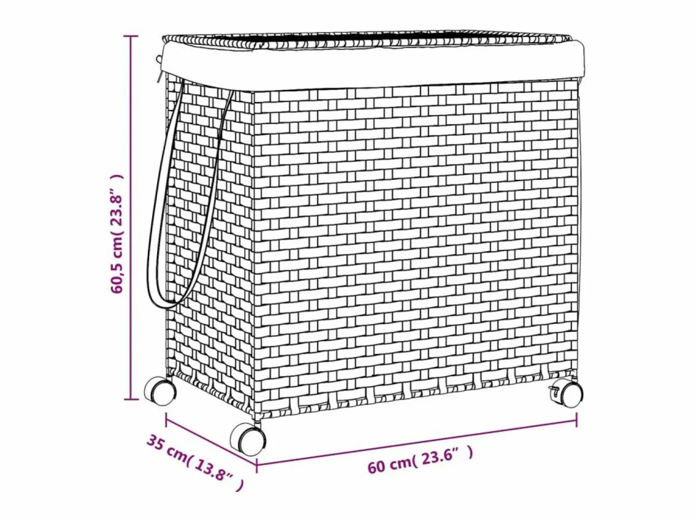 Cesto De Ropa|Cesta para ropa con ruedas 60x35x60,5 cm resina tejida