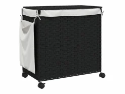 Cesto De Ropa|Cesta para ropa con ruedas negra 60x35x60,5 cm resina tejida