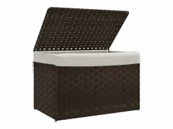 Cesto De Ropa|Cesta para ropa con tapa de resina tejida marrón oscuro