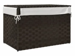 Cesto De Ropa|Cesta para ropa con tapa de resina tejida marrón oscuro