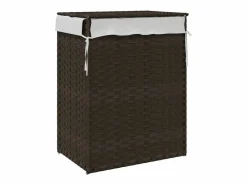Cesto De Ropa|Cesta para ropa con tapa de resina tejida marrón oscuro