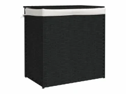 Cesta para ropa sucia con 2 compartimentos negra 53x35x57 cm resina tejida^ Discount
