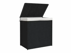 Cesta para ropa sucia con 2 compartimentos negra 53x35x57 cm resina tejida^ Discount