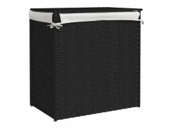 Cesta para ropa sucia con 2 compartimentos negra 53x35x57 cm resina tejida^ Discount