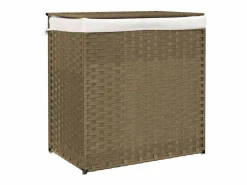 Cesta para ropa sucia con 2 secciones 53x35x57 cm resina tejida^ Outlet
