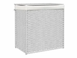 Cesta para ropa sucia con 2 compartimentos blanca 53x35x57 cm resina tejida^ Online