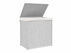 Cesta para ropa sucia con 2 compartimentos blanca 53x35x57 cm resina tejida^ Online