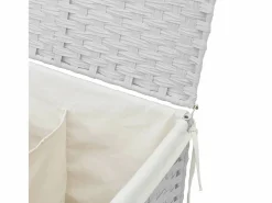 Cesta para ropa sucia con 2 compartimentos blanca 53x35x57 cm resina tejida^ Online