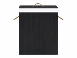 Cesta para ropa sucia de 2 secciones de bambú de 100 L Negro