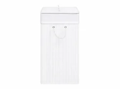 Cesta para ropa sucia de 2 secciones de bambú de 100 L Blanco Online
