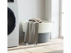 Cesta para ropa sucia gris y blanca Ø60x36 cm algodón Multicolor Best