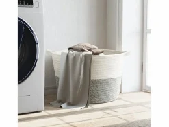 Cesto De Ropa|Cesta para ropa sucia gris y blanca Ø60x36 cm algodón