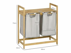 Homcom Cesto de ropa sucia Nalón 2 compartimentos + estante superior bambú /natural 73x33x64 cm Gris Outlet