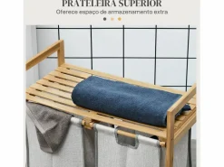 Homcom Cesto de ropa sucia Nalón 2 compartimentos + estante superior bambú /natural 73x33x64 cm Gris Outlet