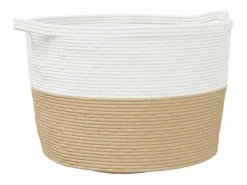 Cesto De Ropa|Cesto para ropa beige y blanco Ø60x36 cm algodón