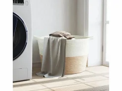 Cesto De Ropa|Cesto para ropa beige y blanco Ø60x36 cm algodón