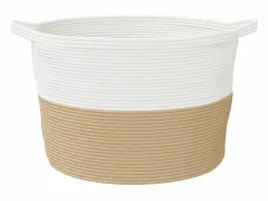 Cesto De Ropa|Cesto para ropa beige y blanco Ø60x36 cm algodón