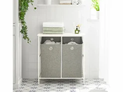 Sobuy Cesto De Ropa|Cesto para Ropa Sucia con 2 Compartimientos Extraíbles Mueble Organizador para Lavadora 77 x 38 x 80 cm BZR57-W ES