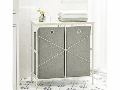 Sobuy Cesto De Ropa|Cesto para Ropa Sucia con 2 Compartimientos Extraíbles Mueble Organizador para Lavadora 77 x 38 x 80 cm BZR57-W ES