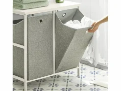 Sobuy Cesto De Ropa|Cesto para Ropa Sucia con 2 Compartimientos Extraíbles Mueble Organizador para Lavadora 77 x 38 x 80 cm BZR57-W ES