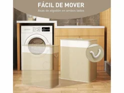 Cesto para ropa sucia Jodie 100L 2 cestas con tapa natural 63x52x32 cm^Homcom Discount