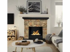 Chimenea de bioetanol Belluno, biochimenea de pie, efecto piedra artificial, L105xP38xH100 Multicolor Hot