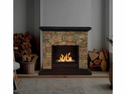 Chimenea de bioetanol Belluno, biochimenea de pie, efecto piedra artificial, L105xP38xH100 Multicolor Hot
