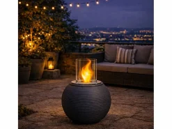 Chimenea|Chimenea|Chimenea de bioetanol, brasero de jardín, de pie, para uso interior y exterior, hierro fundido BOTTICELLI, gris, 40 x 54 cm.