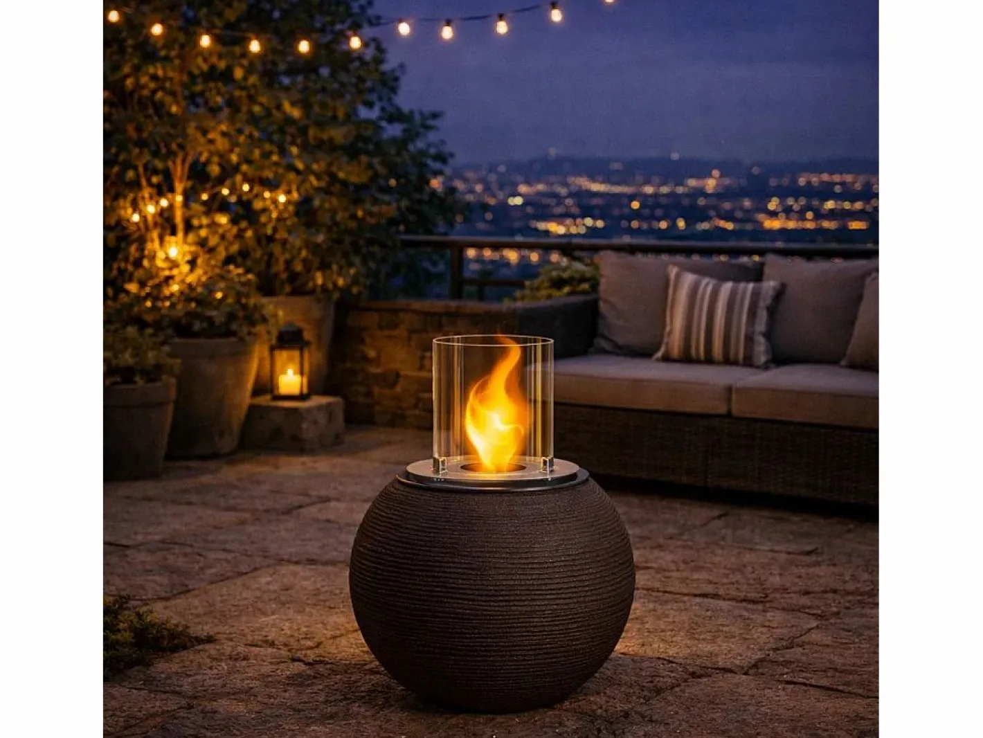Chimenea de bioetanol, brasero de jardín, de pie, para uso interior y exterior, BOTTICELLI Terra Marrone, d.40 x h.54 Marru00f3n chocolate Hot