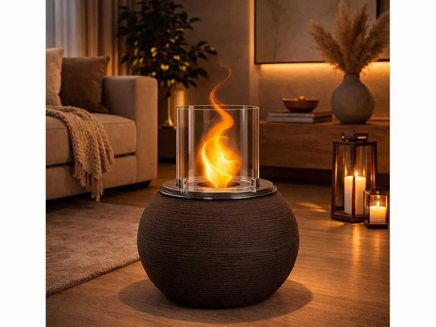 Chimenea de bioetanol, brasero de jardín, de pie, para uso interior y exterior, BOTTICELLI Terra Marrone, d.40 x h.54 Marru00f3n chocolate Hot