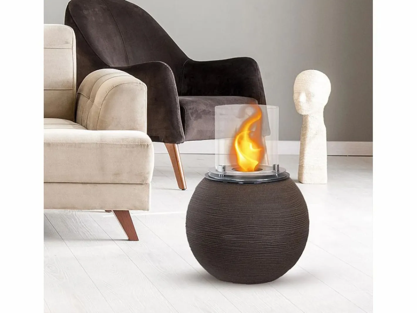 Chimenea de bioetanol, brasero de jardín, de pie, para uso interior y exterior, BOTTICELLI Terra Marrone, d.40 x h.54 Marru00f3n chocolate Hot