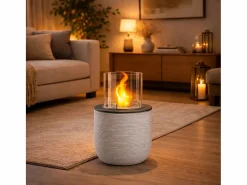 Chimenea de bioetanol, brasero de jardín, de pie, para uso interior y exterior, RAFFAELLO Corda , d.35 x h.55 Beige New