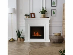 Chimenea de bioetanol Cambridge, de pie, en madera blanca, 110 x 37 x 102 cm.^ Online