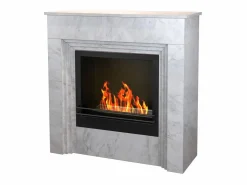 Chimenea de bioetanol de pie BELLINI en madera efecto mármol Fabricada en Italia L96 x P35 x H96 Blanco Best