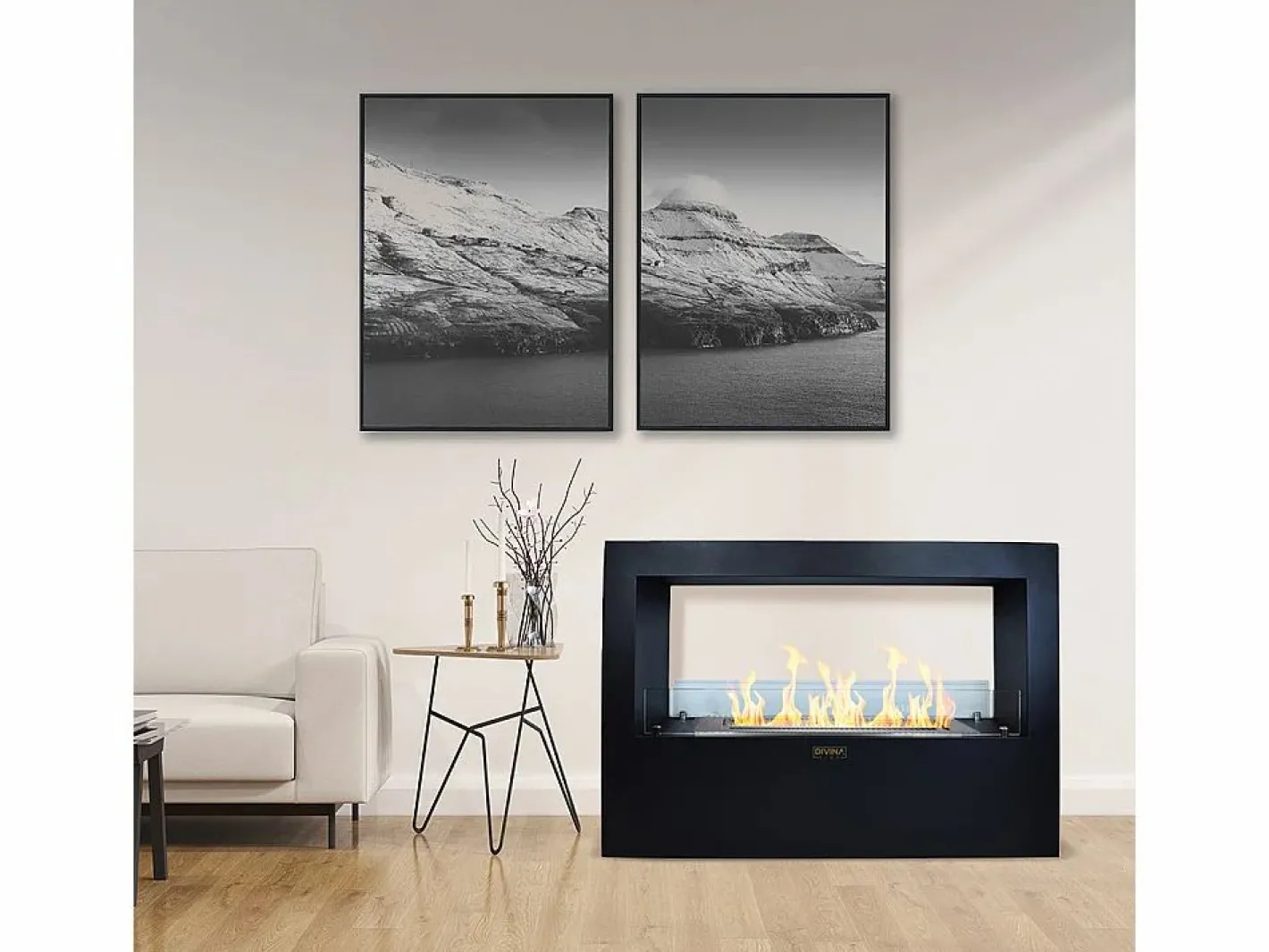 Chimenea|Chimenea|Chimenea de bioetanol de pie Giotto S Black 100x30x70 para interior/exterior