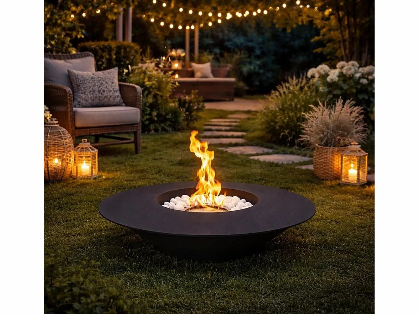Chimenea de bioetanol para jardín exterior redonda negra SANTORINI D.60^
