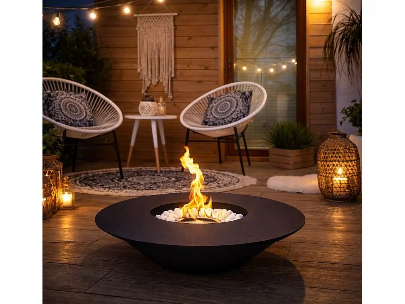 Chimenea de bioetanol para jardín exterior redonda negra SANTORINI D.60^