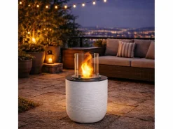 Chimenea|Chimenea|Chimenea de bioetanol RAFFAELLO Pearl White, brasero de pie para interior y exterior, d.35 x h.55