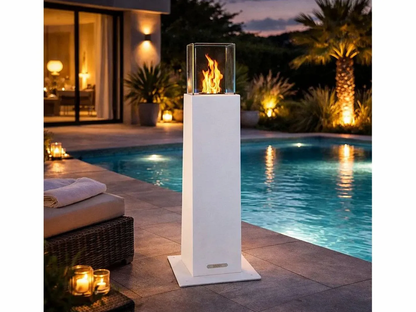 Chimenea de jardín de bioetanol para exterior Capri 110 blanca^ Outlet